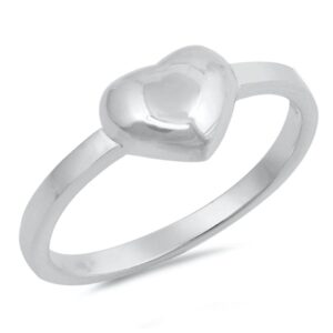 Sterling Silver Women's Plain Cute Heart Ring Promise 925 Band 7mm Size 6