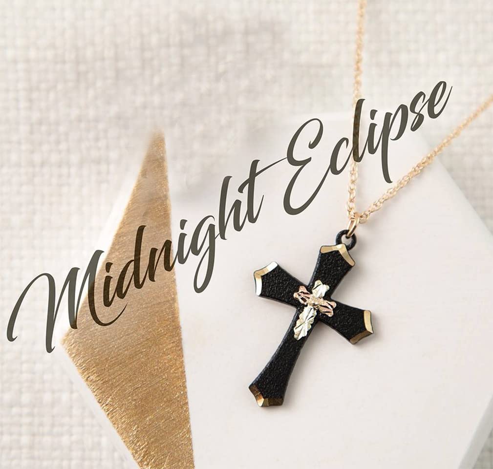 Black Cross in a Cross Pendant Necklace, 12k Green and Rose Black Hills Gold 18 Inches