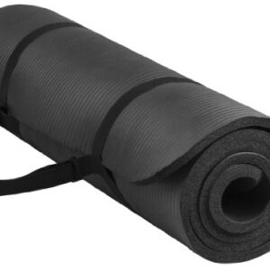 Signature Fitness All Purpose 1/2-Inch Extra Thick High Density Anti-Tear Exercise Yoga Mat with Carrying Strap, Black