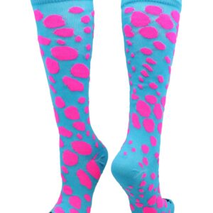 TCK Krazisox - Leopard Over the Calf Socks (Turquoise/Hot Pink, Small)