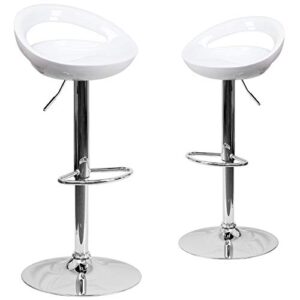 flash furniture wilson 2 pack contemporary white plastic adjustable height barstool with rounded cutout back and chrome base