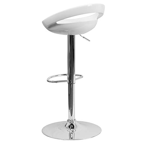 Flash Furniture Wilson 2 Pack Contemporary White Plastic Adjustable Height Barstool with Rounded Cutout Back and Chrome Base