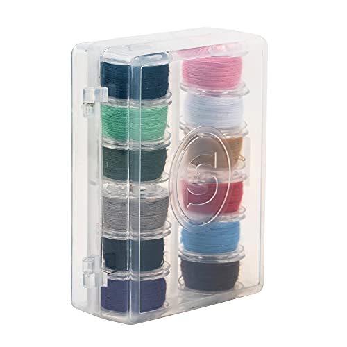 SINGER 21495 Class 15 Threaded Bobbins, Transparent, Assorted Colors, 12-Count