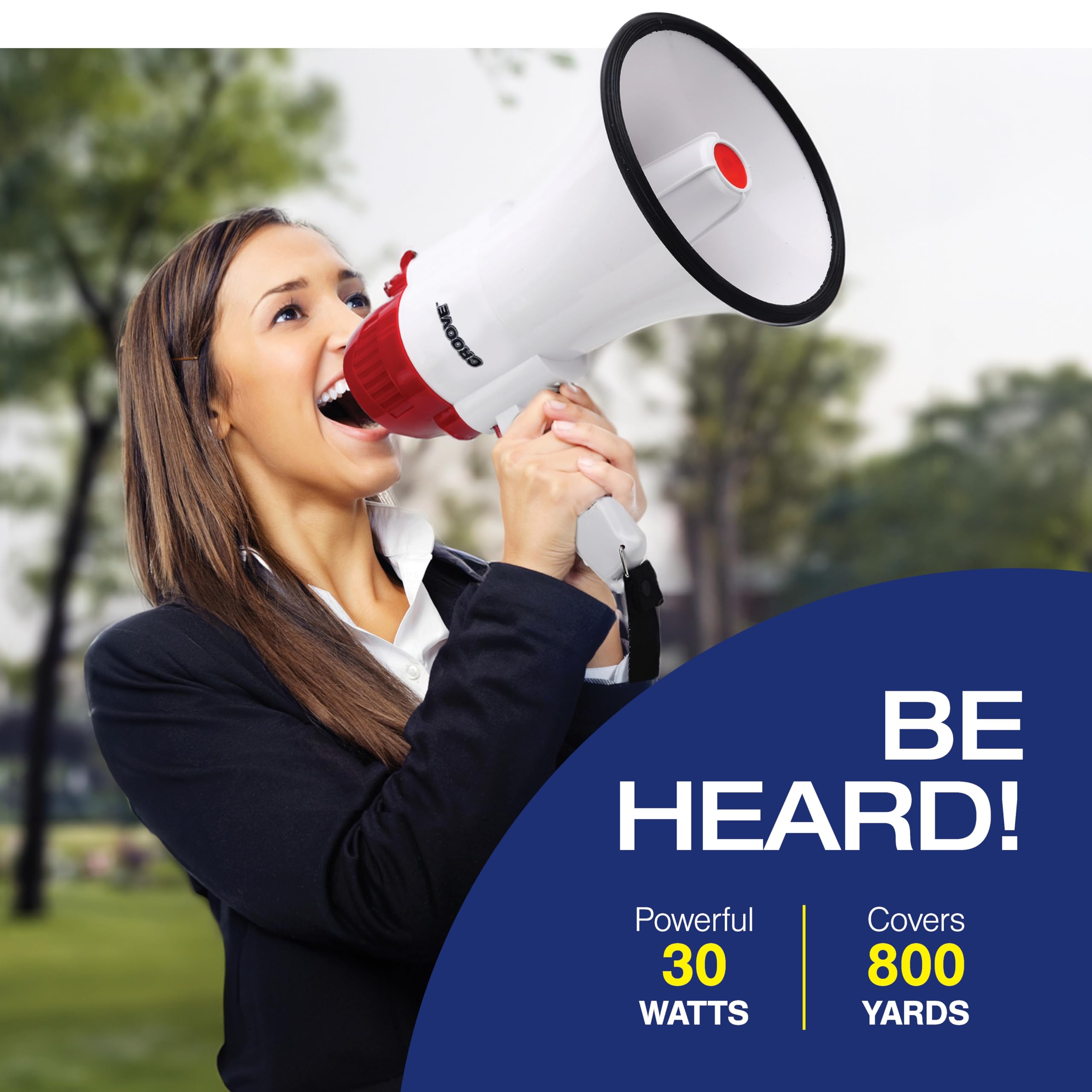 30 Watt Megaphone Bullhorn With Siren & Music, Lightweight Mini Bull Horn With Loud Speaker & Volume Control, 800 Yard Voice Range Mega Phone, Cheering Gifts for Kids & Adults Ages 14 15 16+ Years Old