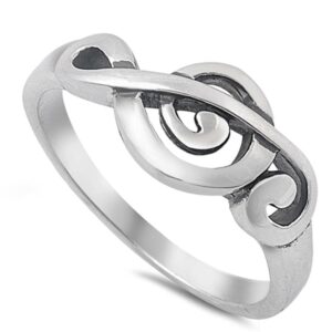 sterling silver women's treble clef note fashion music ring band 9mm size 7