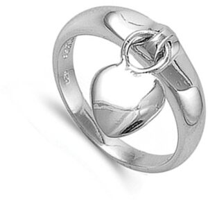 Sterling Silver Women's Dangling Heart Charm Ring Cute 925 Band 5mm Size 5