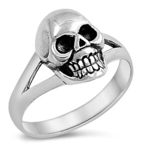 sterling silver women's mens biker ring skull skeleton ring band 13mm size 10