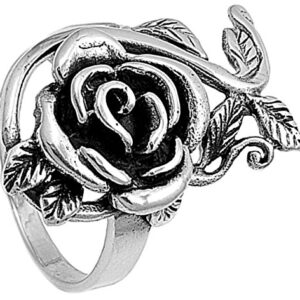 Sterling Silver Women's Rose Flower Fashion Ring Polished 925 Band Size 8