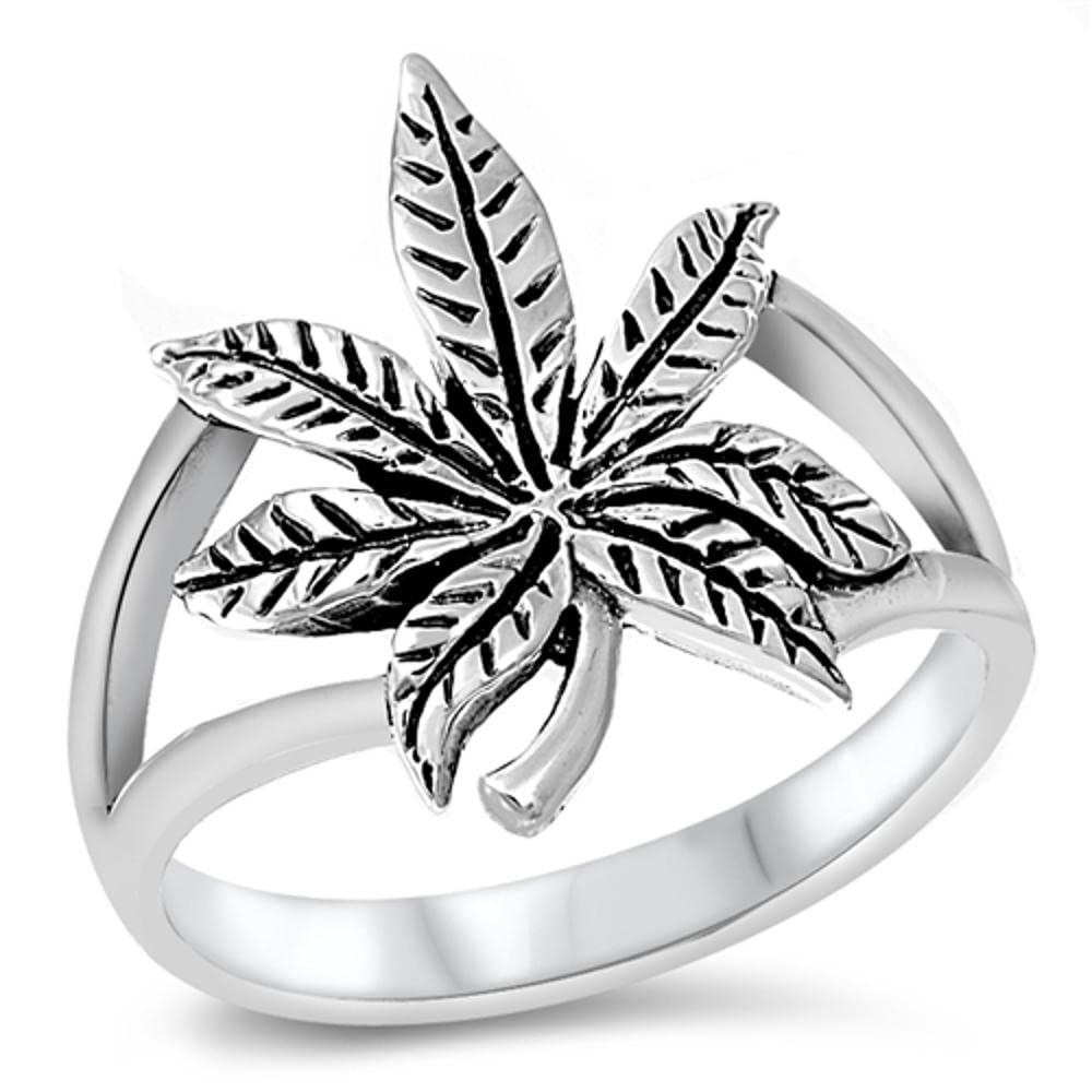 Sterling Silver Cannabis Sativa Marijuana Ring Wholesale Band 17mm Size 9