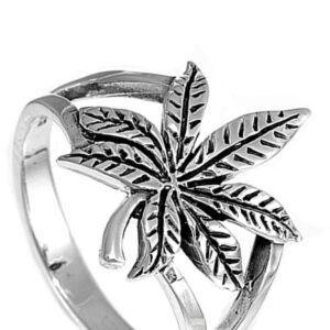 Sterling Silver Cannabis Sativa Marijuana Ring Wholesale Band 17mm Size 9