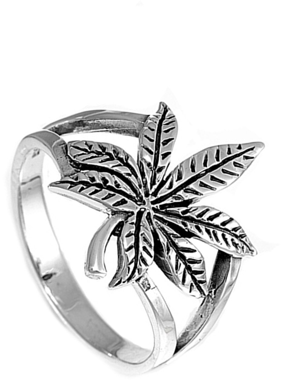 Sterling Silver Cannabis Sativa Marijuana Ring Wholesale Band 17mm Size 9