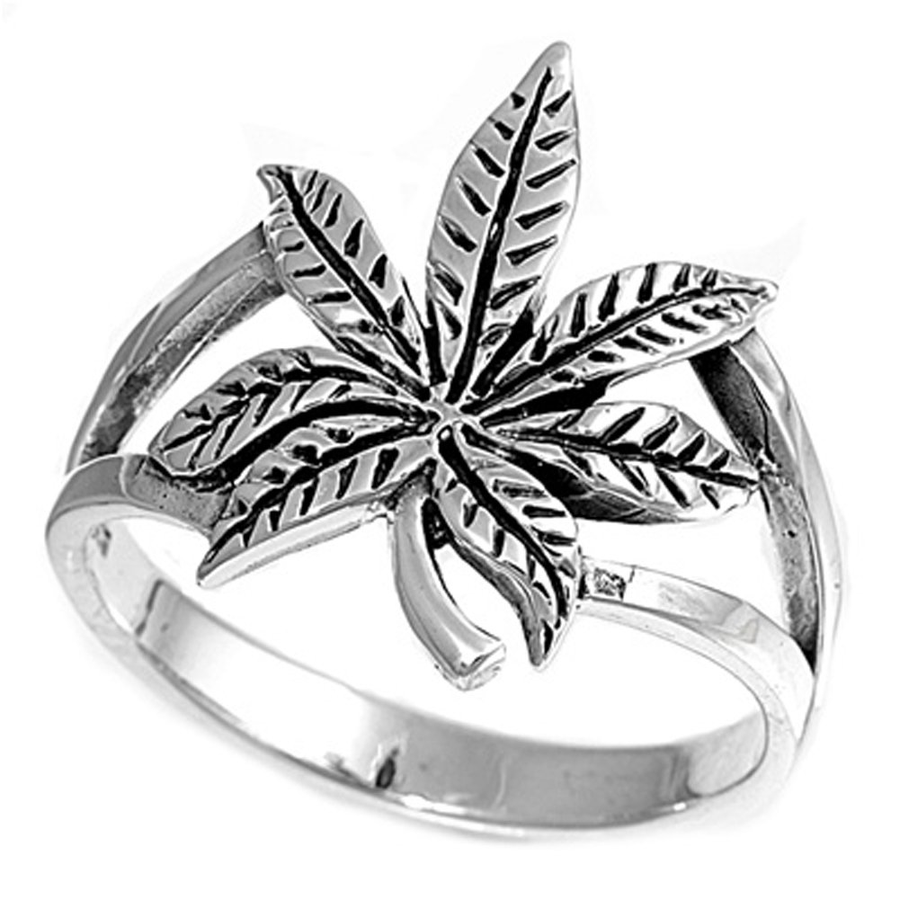 Sterling Silver Cannabis Sativa Marijuana Ring Wholesale Band 17mm Size 9