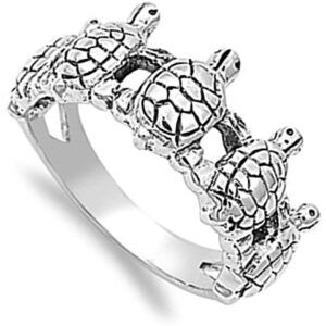 Sterling Silver Women's Turtle Family Ring Polished 925 Band 10mm Size 6