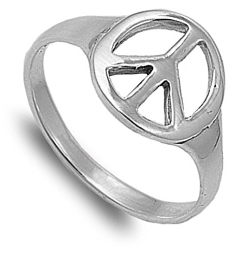 Sterling Silver Women's Peace Sign Ring Love Polished 925 Band 12mm Size 9