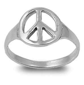 sterling silver women's peace sign ring love polished 925 band 12mm size 9