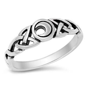 sterling silver women's celtic moon irish ring classic 925 band 6mm size 6