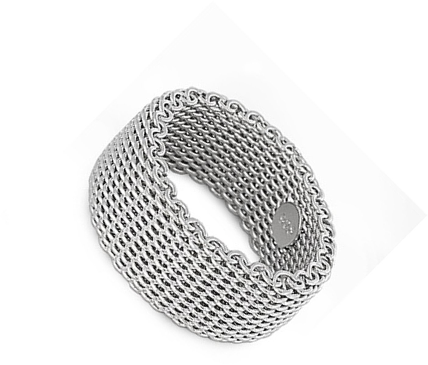 Sterling Silver Women's Mesh Ring Wholesale Pure 925 Wide Band 10mm Size 7