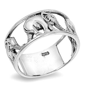 Sterling Silver Women's Elephant Ring Wholesale 925 Wide Band 10mm Size 8