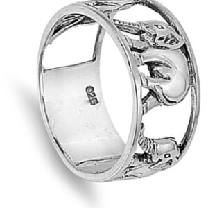 Sterling Silver Women's Elephant Ring Wholesale 925 Wide Band 10mm Size 8