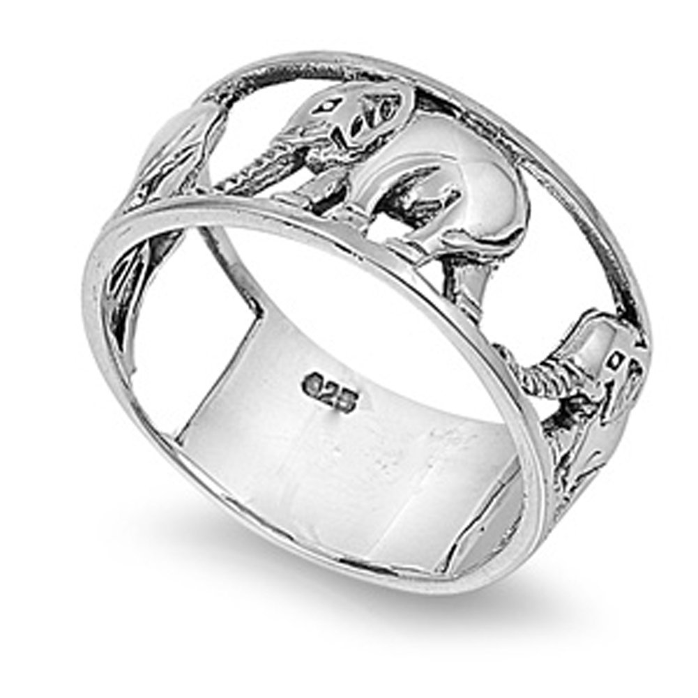 Sterling Silver Women's Elephant Ring Wholesale 925 Wide Band 10mm Size 8