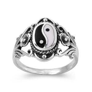 Sterling Silver Women's Chinese Yin Yang Ring Wholesale 925 Band 18mm Size 7