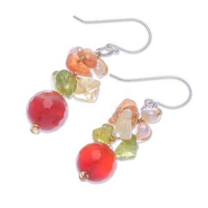 NOVICA Artisan Handcrafted Citrine Cluster Earrings | Pearl Beaded Earrings | Sterling Silver Earrings | Multi Color Gem Earrings | Natural Gemstone Earrings | Bouquet Earrings