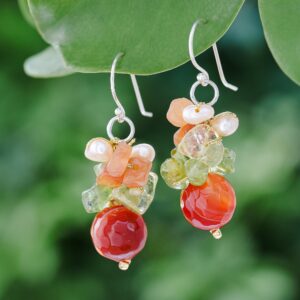 NOVICA Artisan Handcrafted Citrine Cluster Earrings | Pearl Beaded Earrings | Sterling Silver Earrings | Multi Color Gem Earrings | Natural Gemstone Earrings | Bouquet Earrings