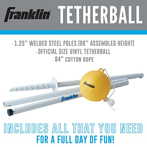 Franklin Sports Tetherball Set - Full Tetherball Game Set with 8' Pole, Rope + Ball Included - Portable Steel Backyard + Beach Kit with Carry Bag - Recreational, White