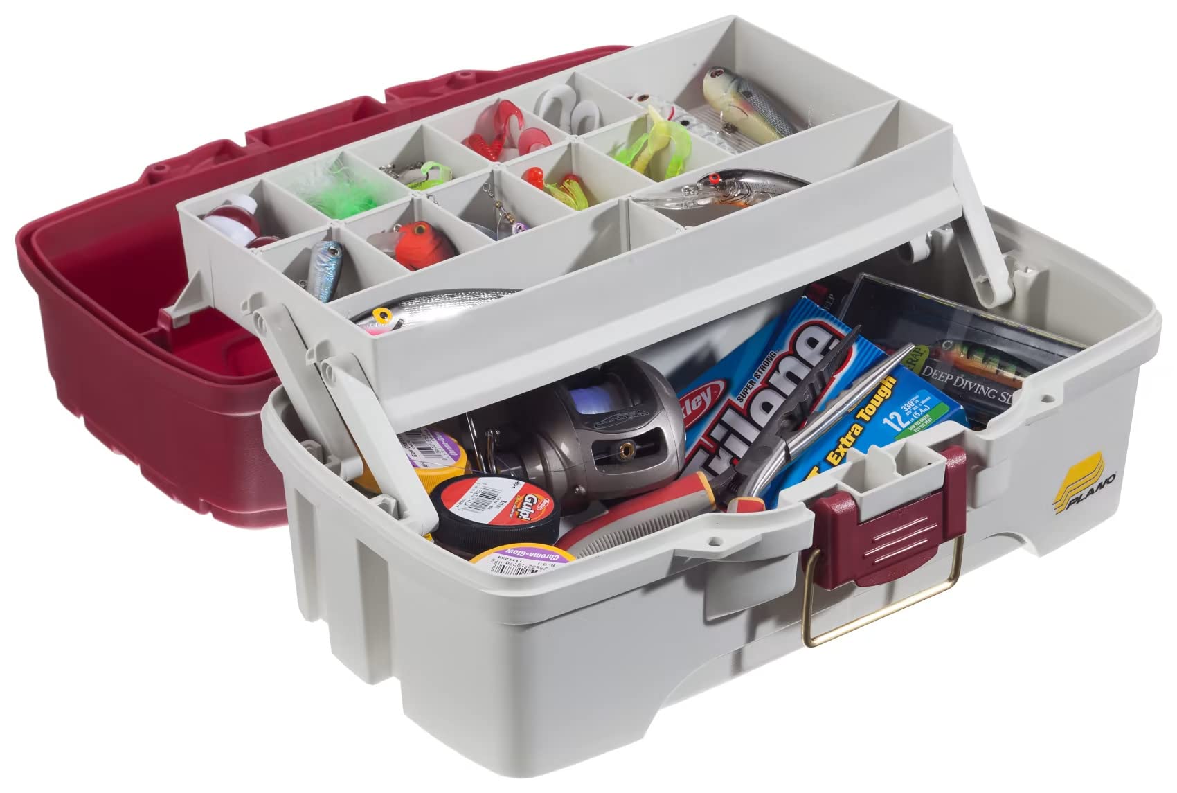 Plano 1-Tray Tackle Box with Dual Top Access, Red Metallic/Off White, Premium Tackle Storage (620106)