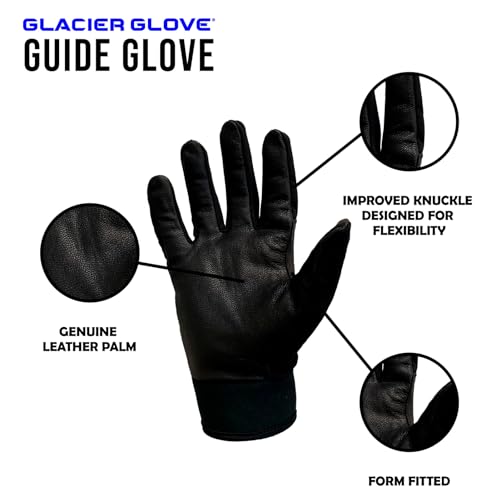 Glacier Glove Unisex Guide Water-Resistant Lightweight Breathable Flexible Adjustable Durable Genuine Leather Palm Hunting Shooting Fishing Safety Glove, Black, Large