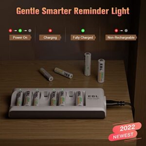 EBL Rechargeable Batteries with Charger, 1.2V NiMH AA Batteries 2800mAh 4Counts & AAA Batteries 1100mAh 4Counts with 8-Bay Smart Battery Charger (Upgraded 808 Charger)