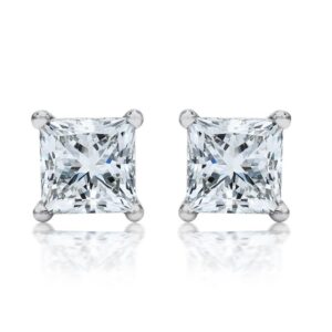 houston diamond district 1/2 carat platinum solitaire diamond stud earrings princess cut 4 prong push back (d-f color, vs2-si1 clarity)