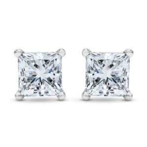 houston diamond district 1/2 carat 14k white gold solitaire stud earrings princess cut 4 prong push back (g-h color, i1 clarity)