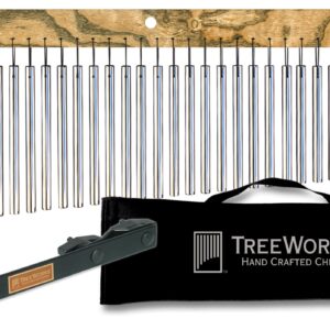 TreeWorks Chimes Complete Chime Set with Mounting Bracket and Bag — MADE IN U.S.A. — Large Single Row, Tennessee Hardwood (TRE35KIT)