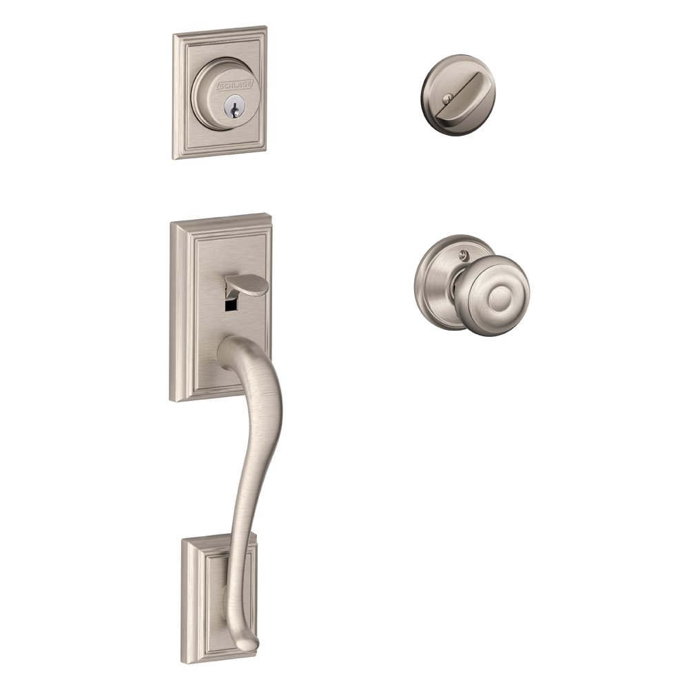 SCHLAGE Addison Single Cylinder Handleset and Georgian Knob, Satin Nickel (F60 ADD 619 GEO)