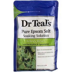 Dr Teals Soaking Solution, Epsom Salt, Relax, Eucalyptus Spearmint, 3 Pound (Pack of 4)