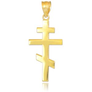 10k yellow gold plain russian orthodox cross pendant