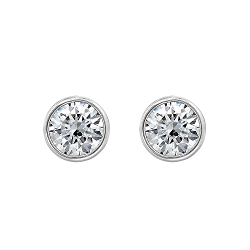 Amazon Essentials Platinum Plated Sterling Silver Bezel Stud Earrings set with Infinite Elements Cubic Zirconia (2 cttw) (previously Amazon Collection)