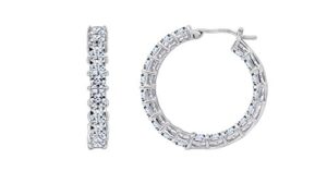 amazon essentials platinum plated sterling silver hoop earrings set with princess cut infinite elements cubic zirconia (10 cttw), 1" (previously amazon collection)