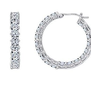 Amazon Essentials Platinum Plated Sterling Silver Hoop Earrings set with Princess Cut Infinite Elements Cubic Zirconia (10 cttw), 1" (previously Amazon Collection)