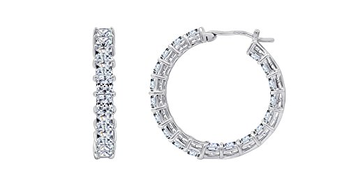 Amazon Essentials Platinum Plated Sterling Silver Hoop Earrings set with Princess Cut Infinite Elements Cubic Zirconia (10 cttw), 1" (previously Amazon Collection)