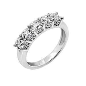 Amazon Essentials Platinum or Gold Plated Sterling Silver Cushion-Cut 5-Stone Ring made with Infinite Elements Cubic Zirconia, Size 7, (previously Amazon Collection)