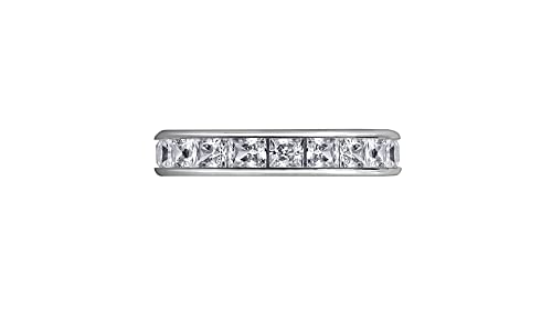 Amazon Essentials Platinum-Plated Sterling Silver Infinite Elements Cubic Zirconia Channel Princess-Cut All-Around Band Ring, Size 8 (previously Amazon Collection)