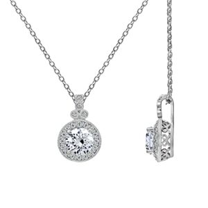 amazon essentials platinum plated sterling silver antique pendant necklace set with round cut infinite elements cubic zirconia (2.8 cttw), (previously amazon collection)