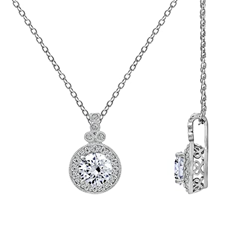 Amazon Essentials Platinum Plated Sterling Silver Antique Pendant Necklace set with Round Cut Infinite Elements Cubic Zirconia (2.8 cttw), (previously Amazon Collection)