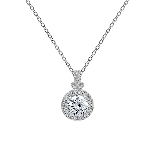 Amazon Essentials Platinum Plated Sterling Silver Antique Pendant Necklace set with Round Cut Infinite Elements Cubic Zirconia (2.8 cttw), (previously Amazon Collection)