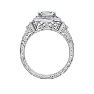 Amazon Essentials Platinum-Plated Sterling Silver Antique Ring set with Asscher-Cut Infinite Elements Cubic Zirconia, Size 8 (previously Amazon Collection)