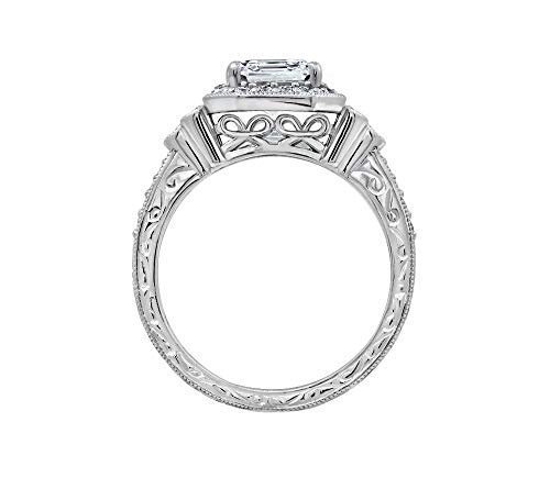 Amazon Essentials Platinum-Plated Sterling Silver Antique Ring set with Asscher-Cut Infinite Elements Cubic Zirconia, Size 7, (previously Amazon Collection)