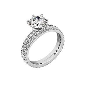 amazon essentials platinum-plated sterling silver round ring set made with infinite elements cubic zirconia (1 carat center stone), size 6 (previously amazon collection)