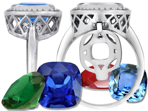 Switch-It Gems Cushion-Cut Simulated Blue Topaz Halo Ring Total of 12 Simulated Stones Sterling Silver Size 8